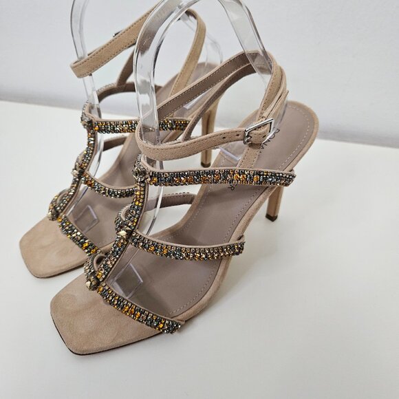 NEW Donald Pliner Winona Strappy Sandals 7.5 Crystals Stiletto Heels Nude - Picture 8 of 12